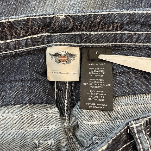 HARLEY-DAVIDSON Flap Pockets Women’s Boot Cut Distressed Denim Jeans Size 8 - Picture 11 of 15